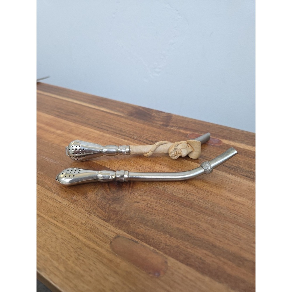 2 Vintage  Tea Filter Yerba Mate Drinking Straw Argentina